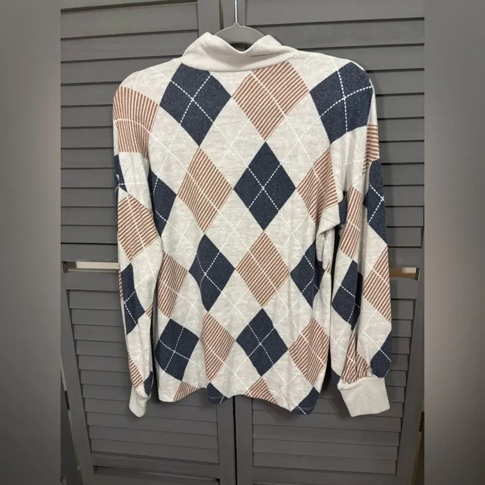 Maurices Women's Mock Neck Sweater - Cream, Brown, and Charcoal Size M - Picture 2 of 4